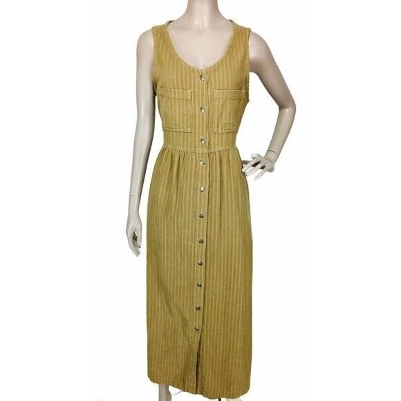 Vintage 80s 100% Cotton Corduroy Jumper Sleeveless Button-Down Brown Dress Sz. 6 - Picture 2 of 9